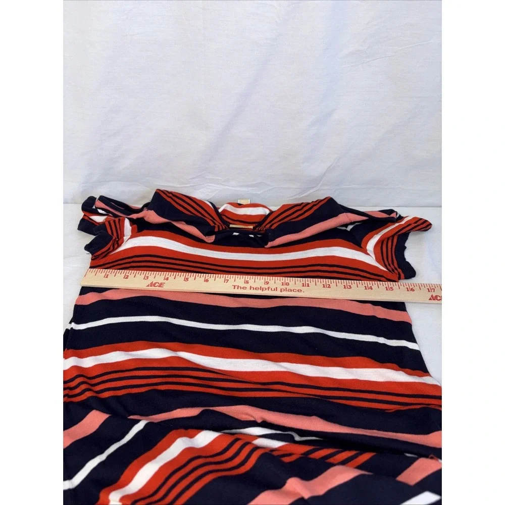 Michael Kors Cold Shoulder Striped Dress Orange Blue White Womens Small